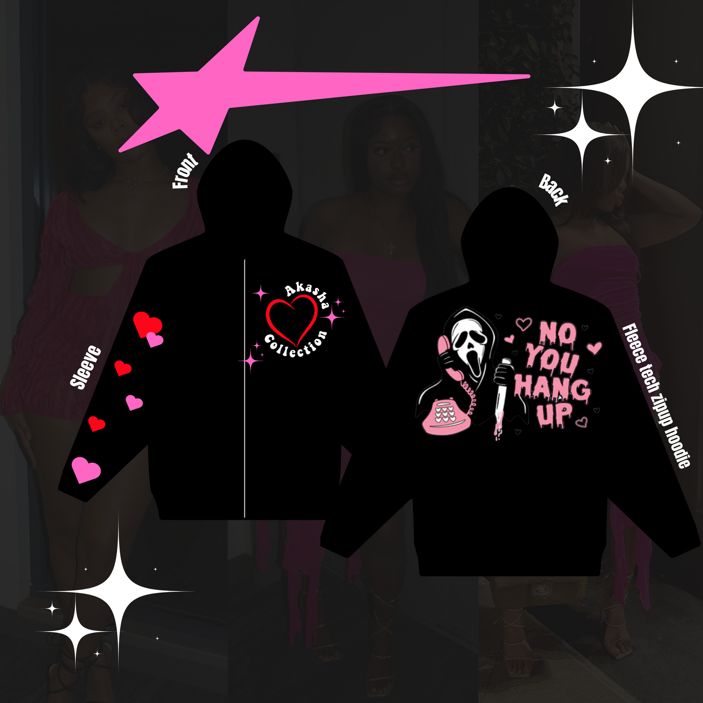 “No You hang up” Fleece Tech Zip Up Valentines Day Hoodie